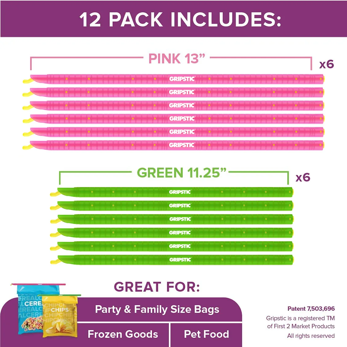 GRIPSTIC® Bag Sealer 12-Pack X-Large Set size chart