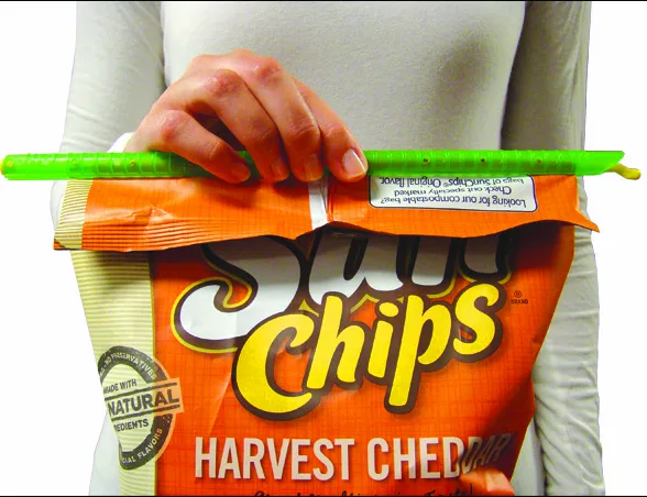 A chip bag sealed along its full width by a GRIPSTIC